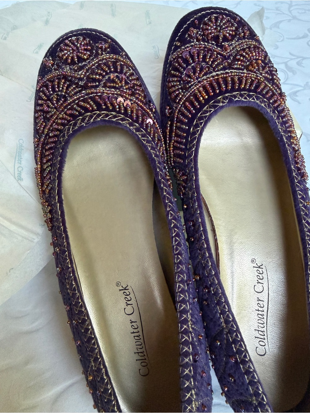 Women’s Purple Velvet Beaded Flats Coldwater Creek Sz 8.5 - Picture 10 of 11